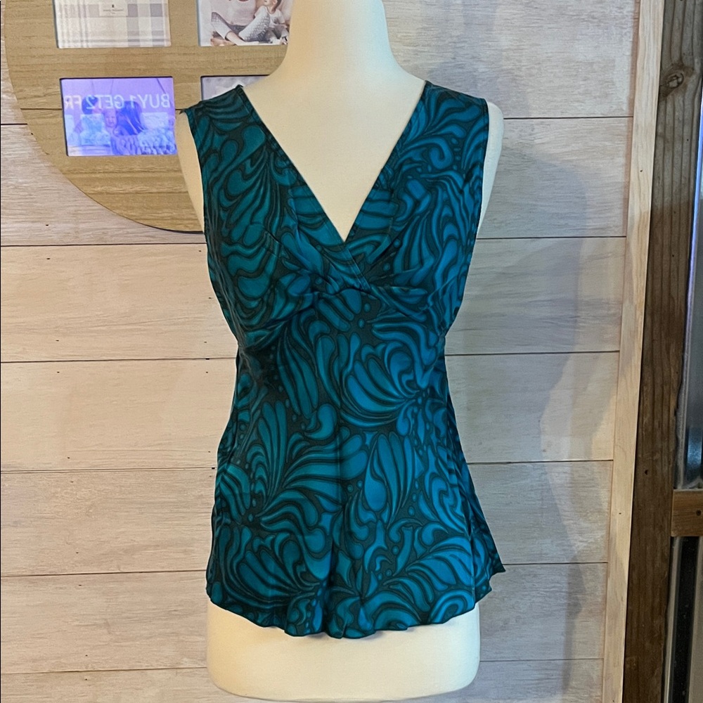 The Limited Silk Teal Patterned Sleeveless Top S